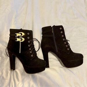 New Look Black Heeled Boots with Gold Buckle